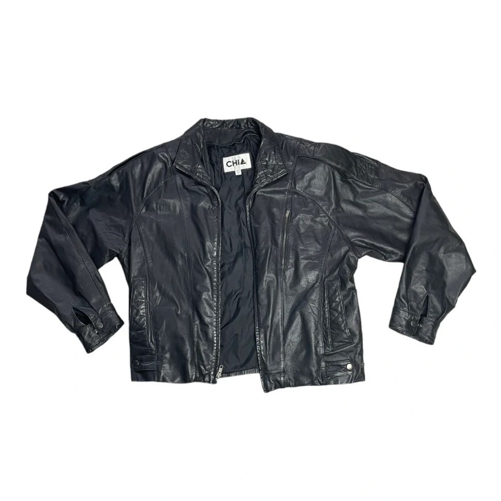 CHIA Black classic biker leather 80’s jacket ~ vintage grail in great condition